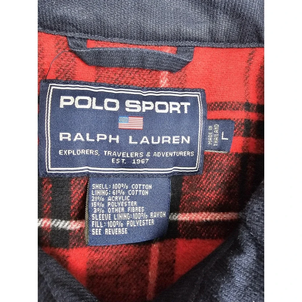 Vintage Polo Sport Ralph Lauren Jacket Mens Large Blue Newsboy Belted Zip Plaid